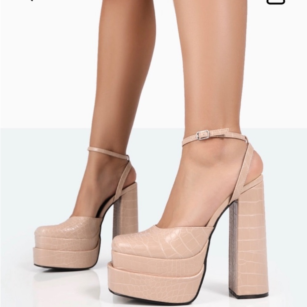 Public Desire Nude Croc Platform Block Heels